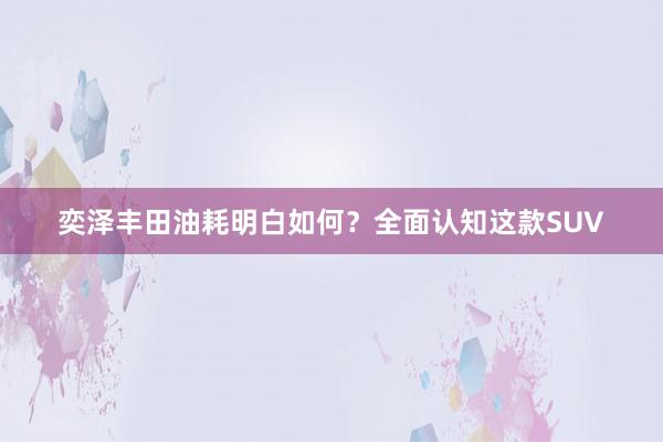 奕泽丰田油耗明白如何？全面认知这款SUV